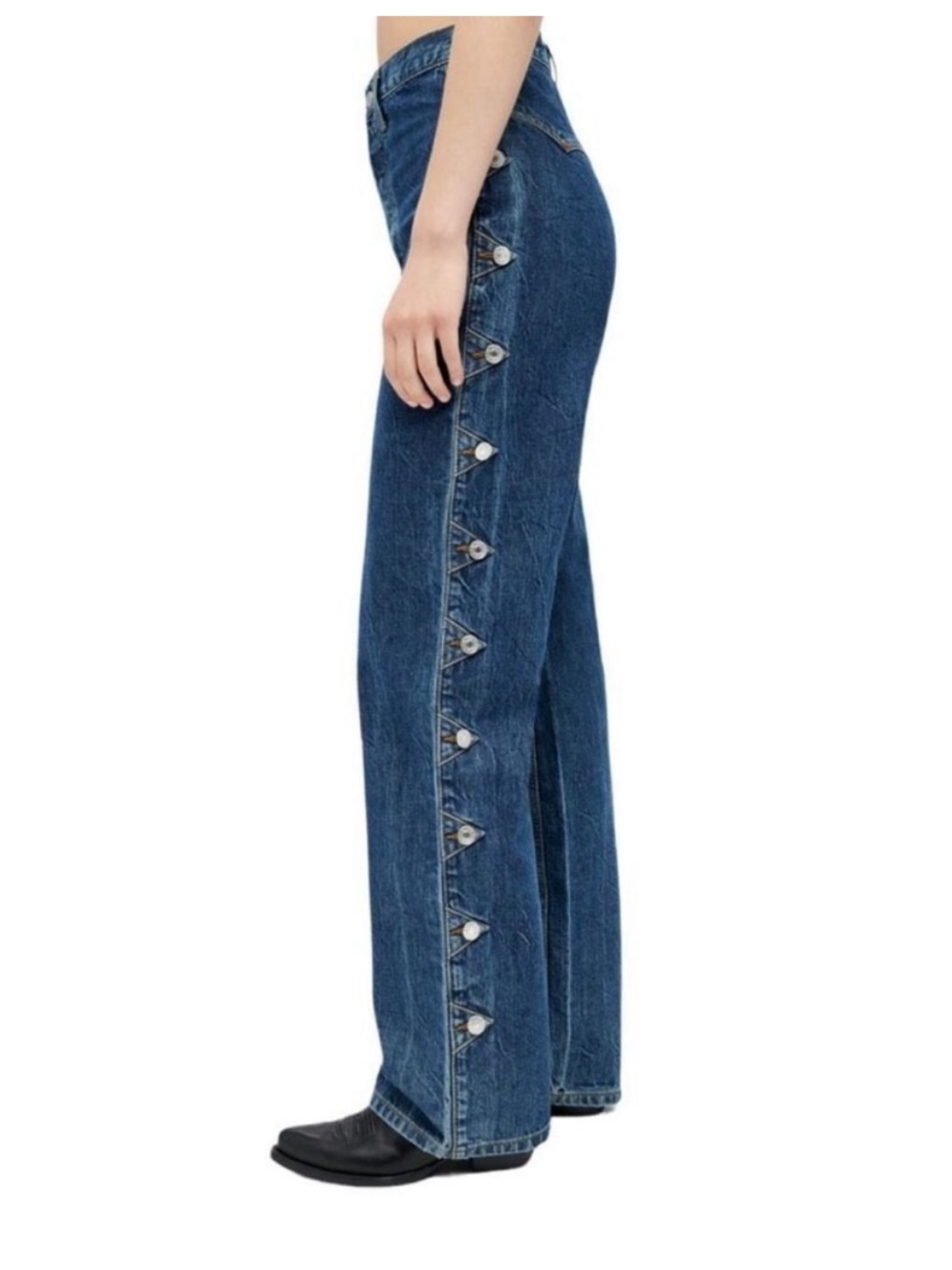 Re/Done Denim Jeans with Side Snap Trim - Blue